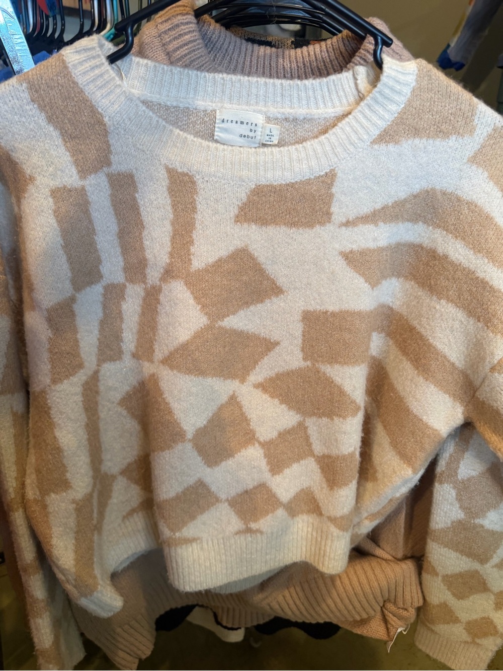 Abstract Geo Crewneck Sweater - Cream & Tan